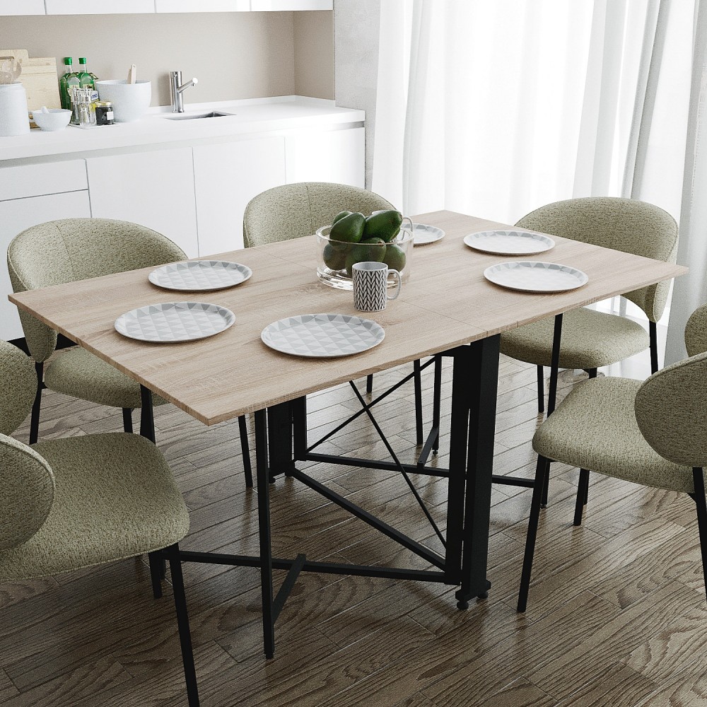 Обідній стіл трансформер книжка Оріон Pro Ferrum-decor 75x152x90 Чорний метал ДСП Дуб Сонома 16 мм (FRD-107403)