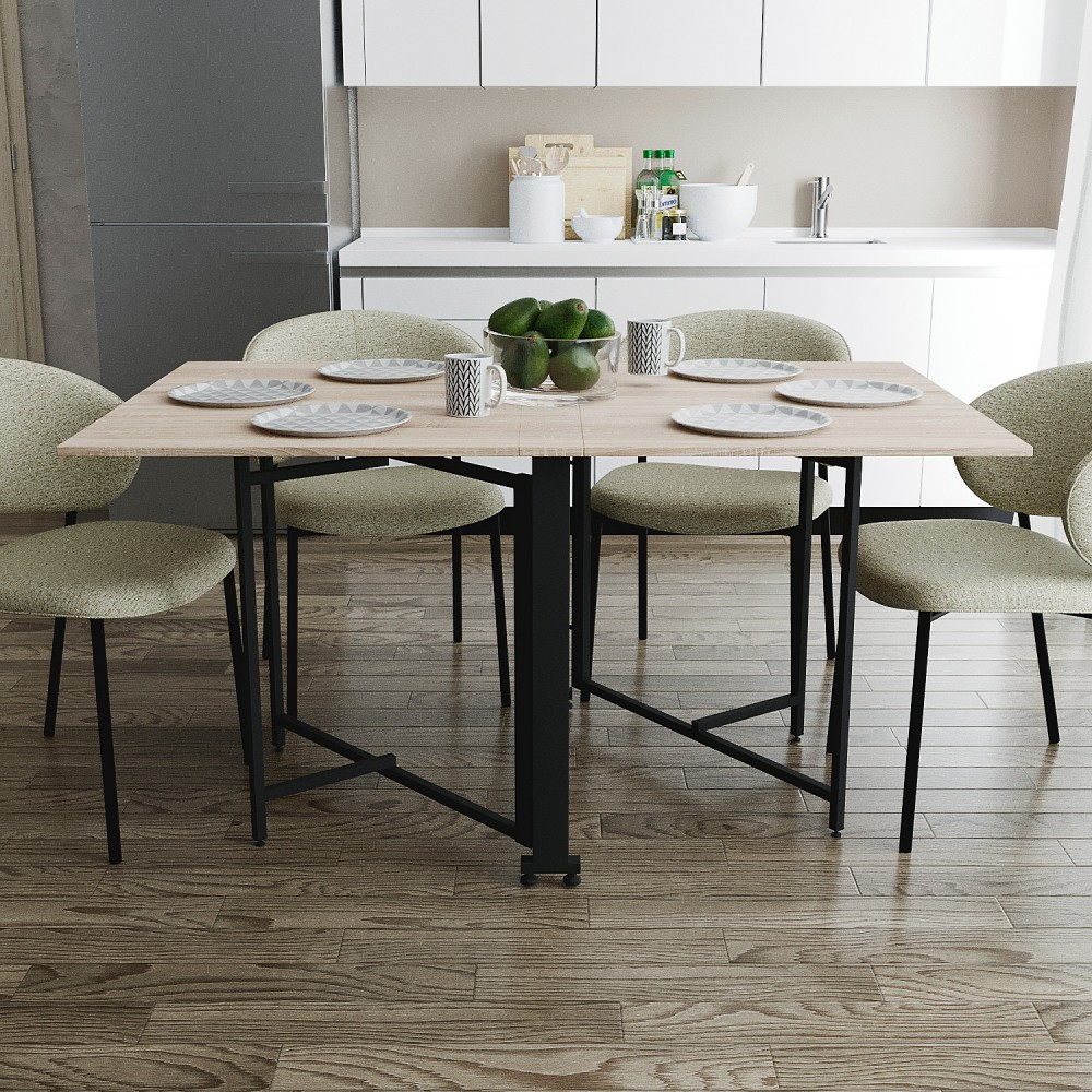 Обідній стіл трансформер книжка Оріон Pro Ferrum-decor 75x152x90 Чорний метал ДСП Дуб Сонома 16 мм (FRD-107403)