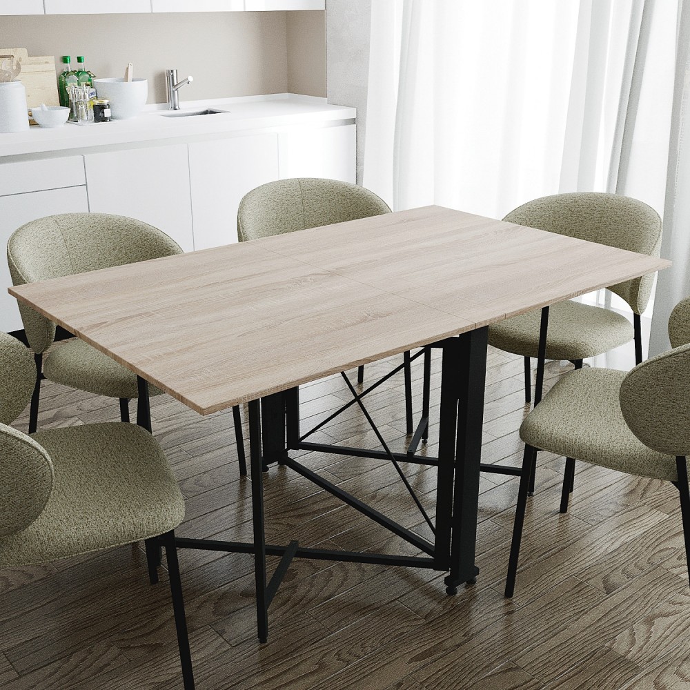 Обідній стіл трансформер книжка Оріон Pro Ferrum-decor 75x152x90 Чорний метал ДСП Дуб Сонома 16 мм (FRD-107403)