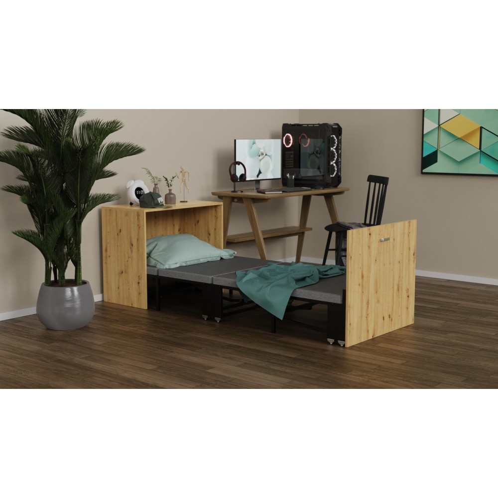 Ліжко трансформер тумба ASCET 2 Ferrum-decor 650x2000x700 Чорний метал ДСП Дуб Артизан 16 мм (FRD-107333)