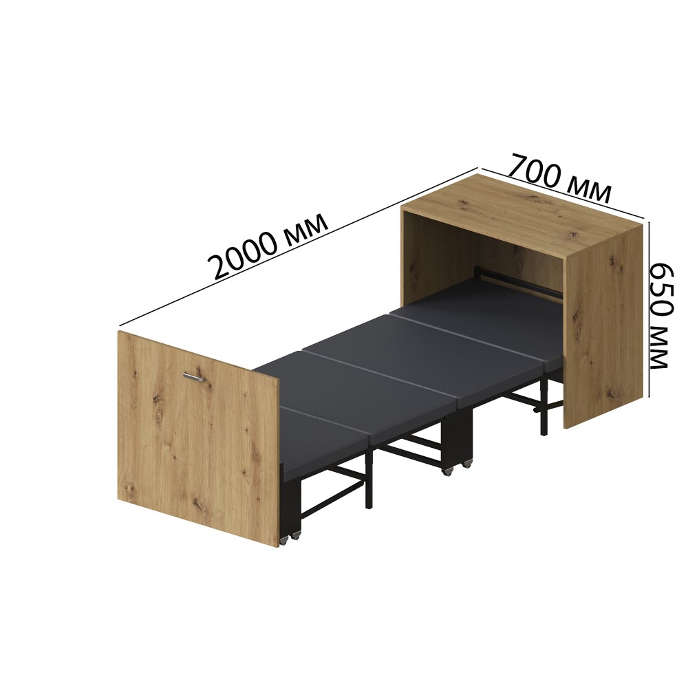 Ліжко трансформер тумба ASCET 2 Ferrum-decor 650x2000x700 Чорний метал ДСП Дуб Артизан 16 мм (FRD-107333)