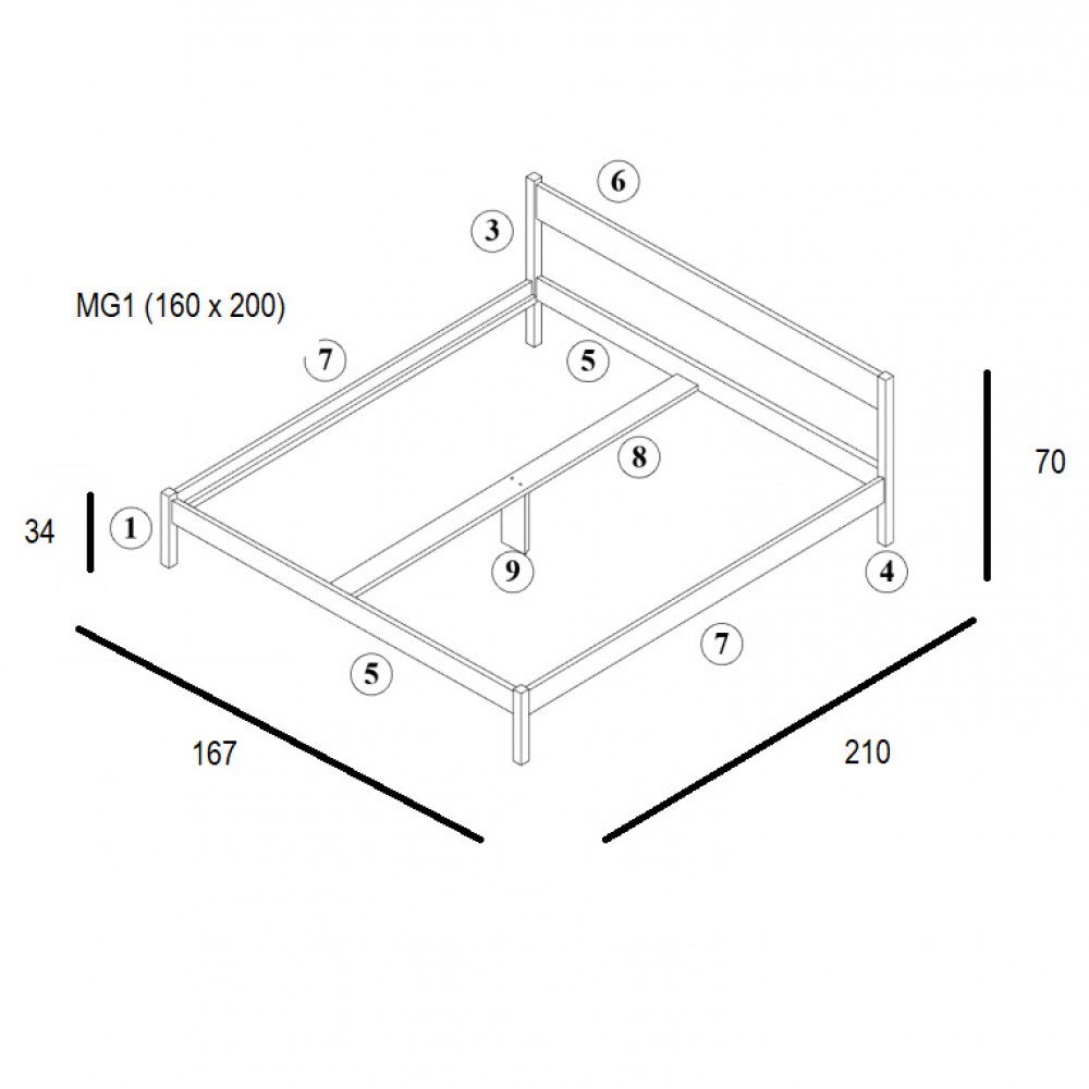 Двоспальне дерев'яне ліжко Mebigrand MG01 Білий RAL 9003 160х200 см (MBG-21875)
