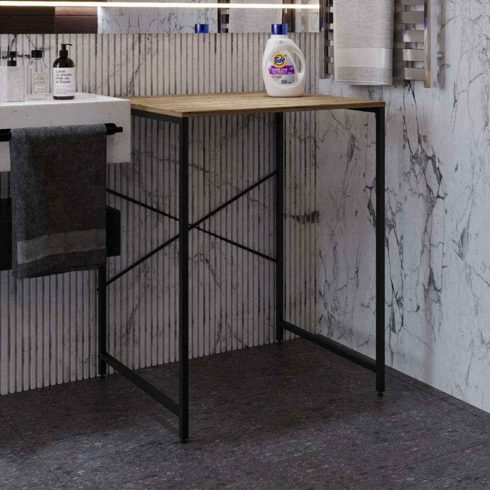 Стелаж-полиця Бафрум 401 Ferrum-decor для пральної машини 90x70,5x60,5 Чорний метал ДСП Дуб Евок Прибережний 16 мм (FRD-107574)