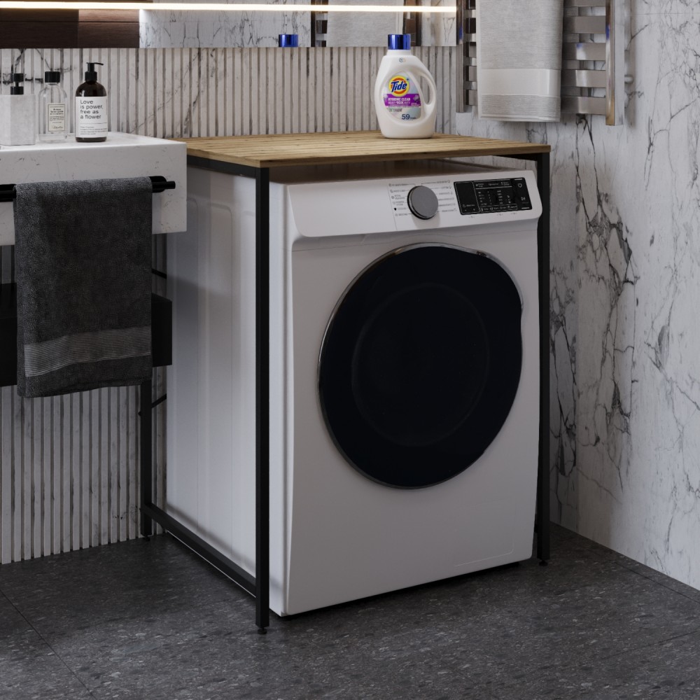 Стелаж-полиця Бафрум 401 Ferrum-decor для пральної машини 90x70,5x60,5 Чорний метал ДСП Дуб Евок Прибережний 16 мм (FRD-107574)