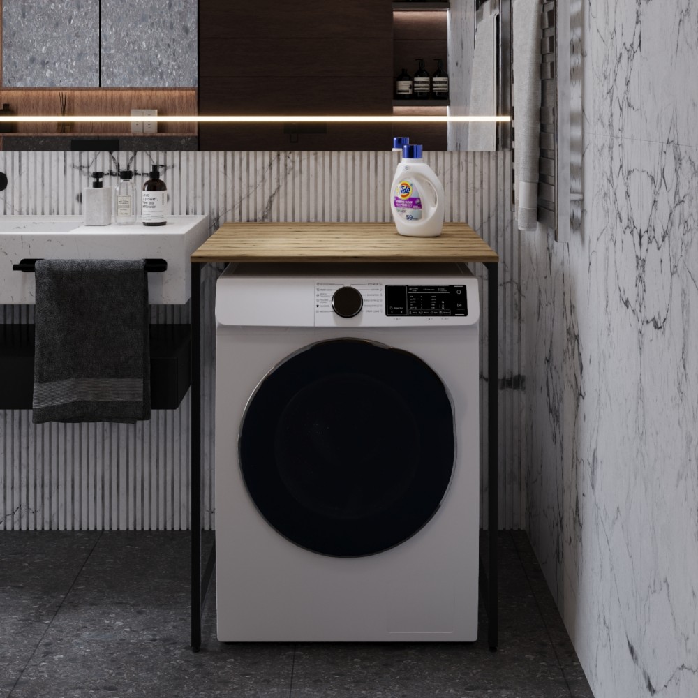Стелаж-полиця Бафрум 401 Ferrum-decor для пральної машини 90x70,5x60,5 Чорний метал ДСП Дуб Евок Прибережний 16 мм (FRD-107574)