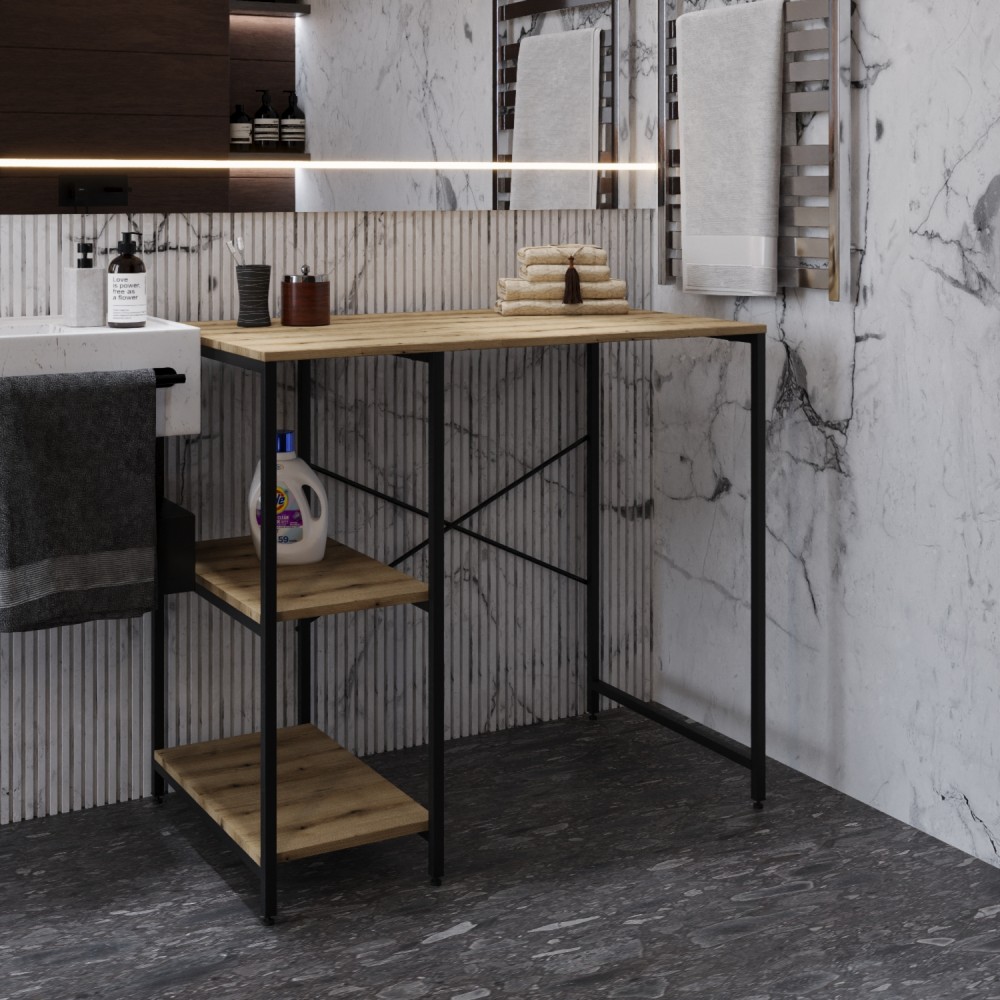 Стелаж-полиця Бафрум 405 Ferrum-decor для пральної машини 90x101x60,5 Чорний метал ДСП Дуб Евок Прибережний 16 мм (FRD-107614)