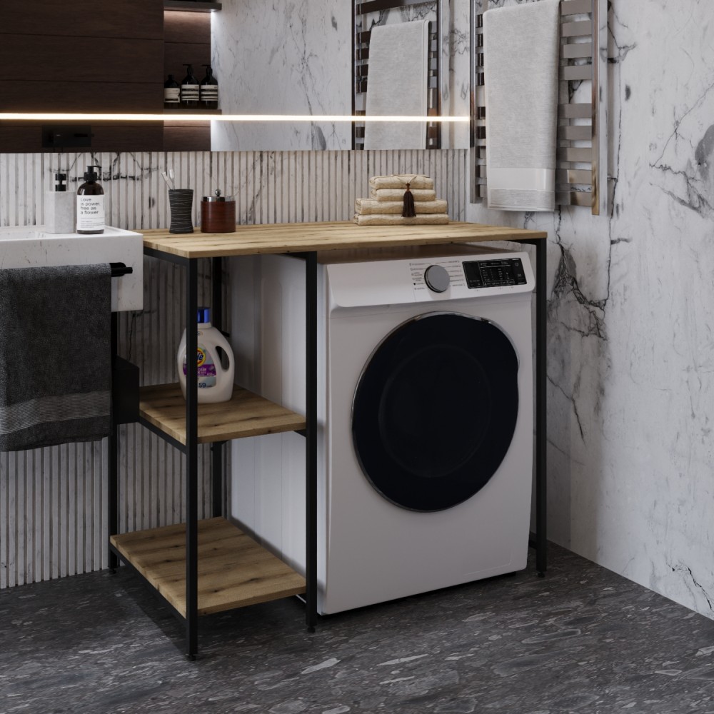 Стелаж-полиця Бафрум 405 Ferrum-decor для пральної машини 90x101x60,5 Чорний метал ДСП Дуб Евок Прибережний 16 мм (FRD-107614)