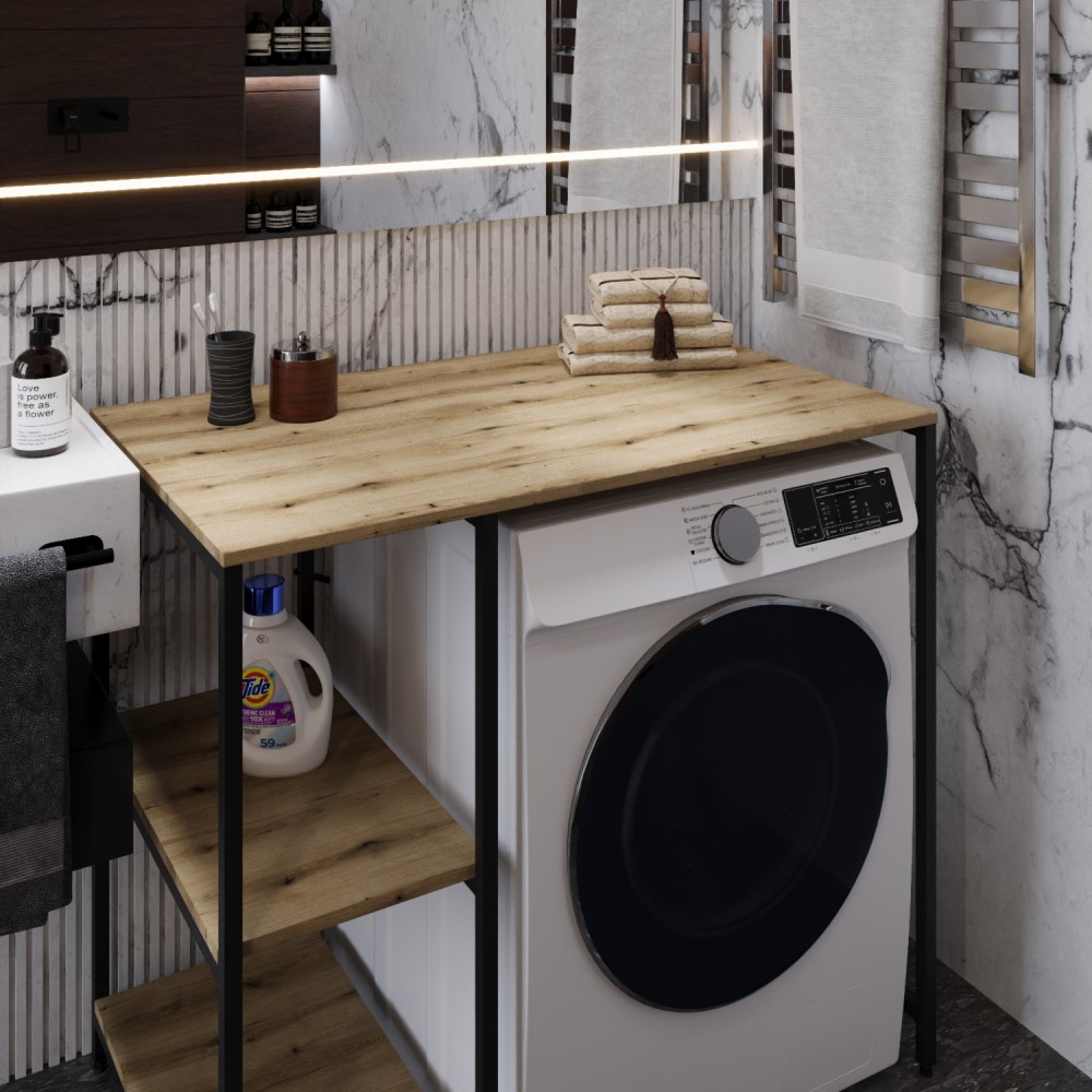 Стелаж-полиця Бафрум 405 Ferrum-decor для пральної машини 90x101x60,5 Чорний метал ДСП Дуб Евок Прибережний 16 мм (FRD-107614)