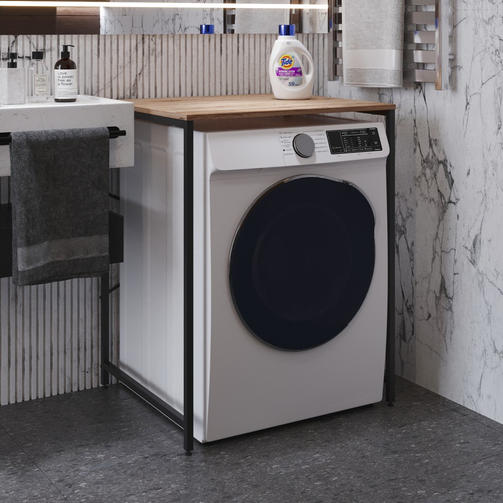 Стеллаж полка Бафрум 401 Ferrum-decor для стиральной машины 90x70,5x60,5 Черный металл ДСП Дуб Сан-Марино 16 мм (FRD-107354)