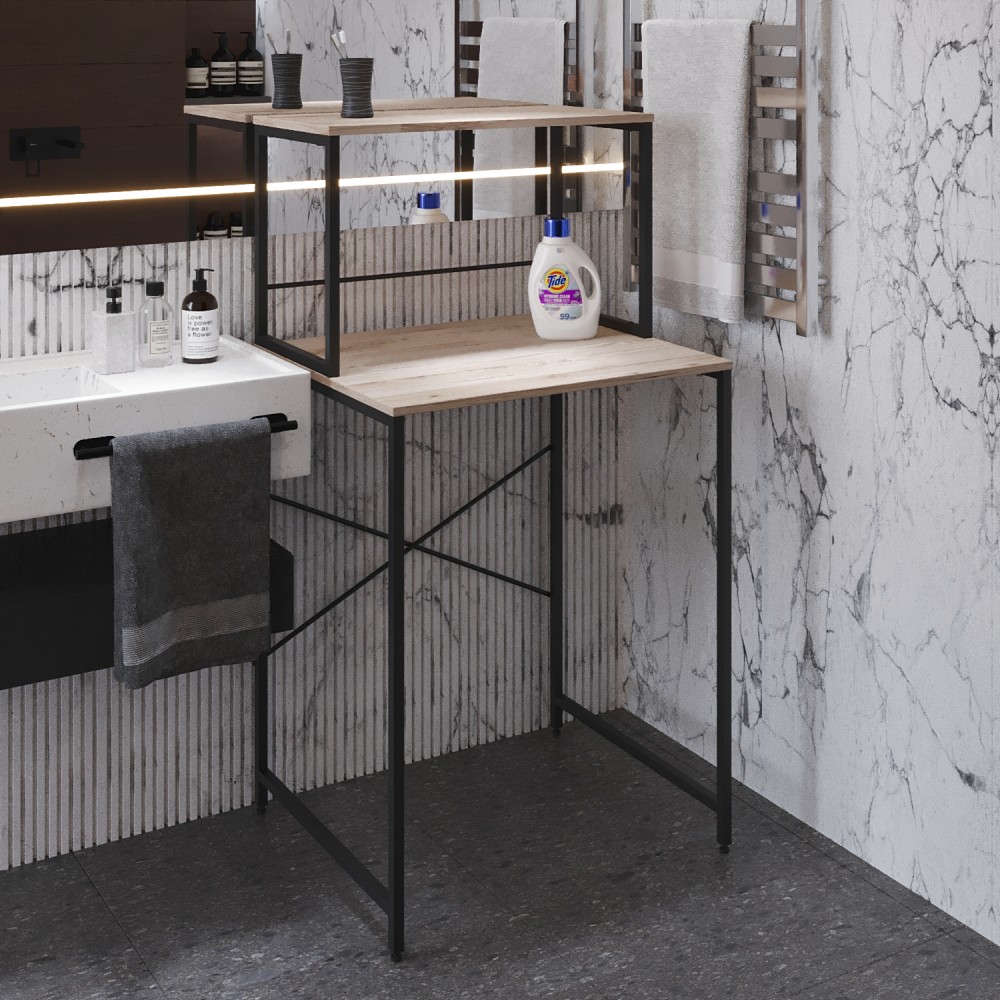 Стелаж-полиця Бафрум 402 Ferrum-decor для пральної машини 133,5x70,5x60,5 Чорний метал ДСП Дуб Сан-Марино 16 мм (FRD-107364)