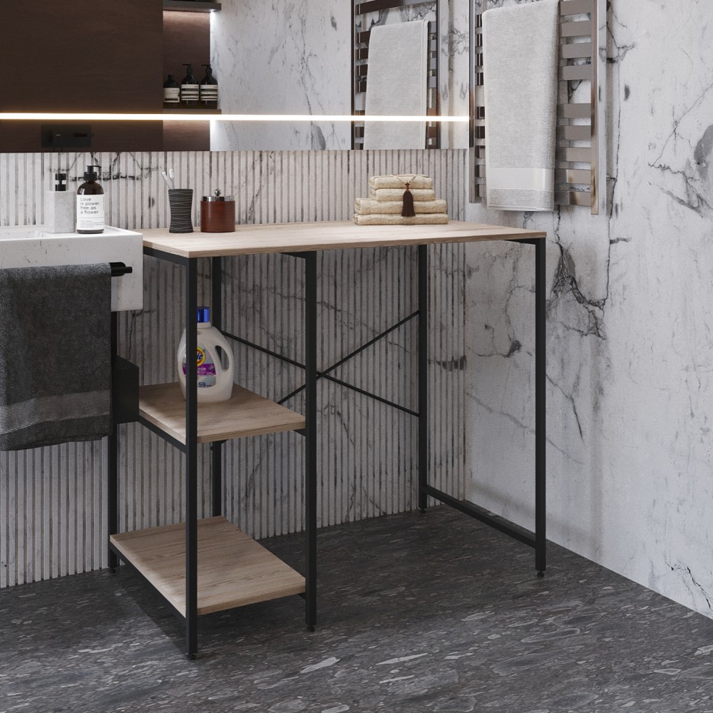 Стелаж-полиця Бафрум 405 Ferrum-decor для пральної машини 90x101x60,5 Чорний метал ДСП Дуб Сан-Марино 16 мм (FRD-107394)