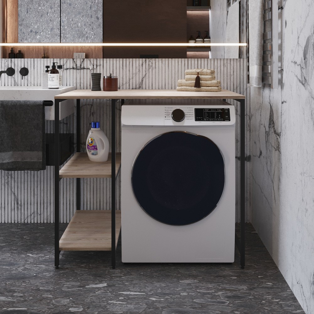 Стелаж-полиця Бафрум 405 Ferrum-decor для пральної машини 90x101x60,5 Чорний метал ДСП Дуб Сан-Марино 16 мм (FRD-107394)