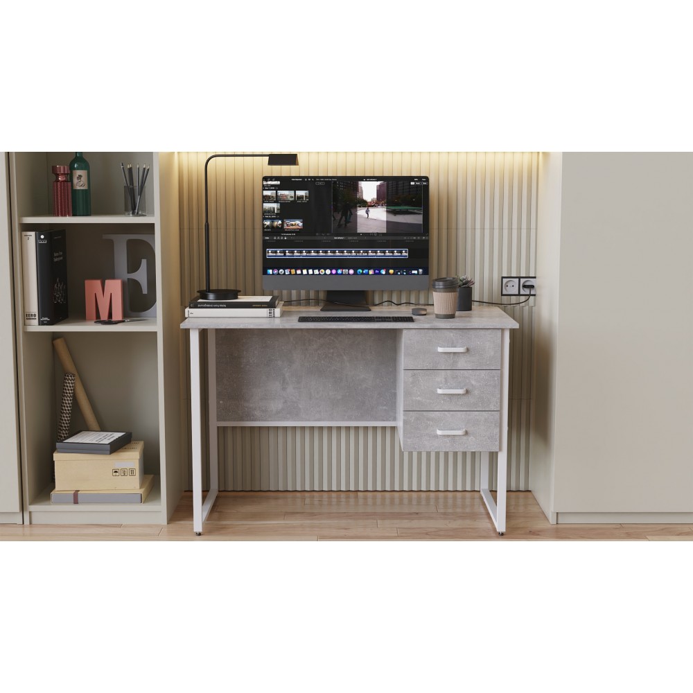 Компьютерный стол Ferrum-decor Гарри 75x140x70 белый ДСП Бетон 32мм (FRD-107304)