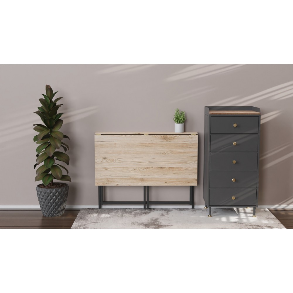 Стол раскладной Морис 900 Ferrum-decor 750x900x500 Черный металл ДСП Дуб Сан-Марино 16 мм (FRD-107314)