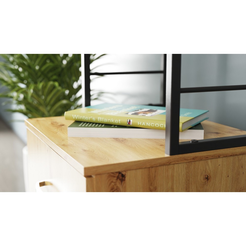 Стол-тумба трансформер Смарт 4/2 с этажеркой Ferrum-decor 1430x1450x600 Черный металл ДСП Дуб Артизан 16 мм (FRD-106924)