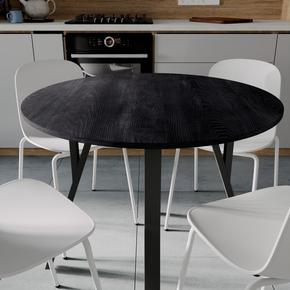 Круглий стіл MARSI 4 870-4 ніжки конусні Ferrum-decor 750x870x870 Чорний метал ДСП Дуб Каштан Арвадонна 16 мм (FRD-107524)