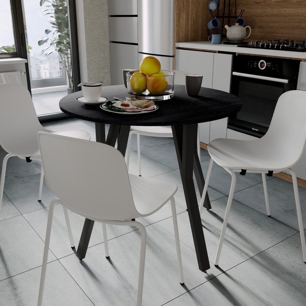 Круглий стіл MARSI 4 870-4 ніжки конусні Ferrum-decor 750x870x870 Чорний метал ДСП Дуб Каштан Арвадонна 16 мм (FRD-107524)