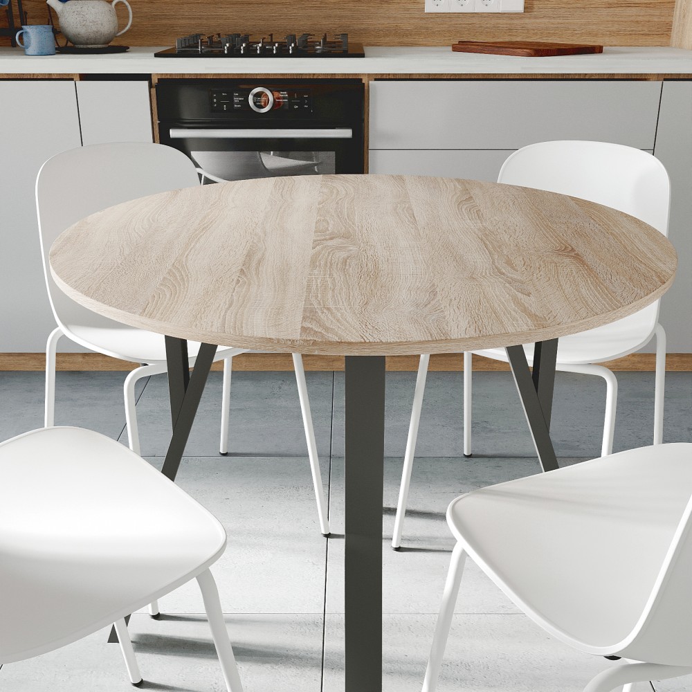 Круглий стіл MARSI 4 870-4 ніжки конусні Ferrum-decor 750x870x870 Чорний метал ДСП Дуб Сонома 16 мм (FRD-107434)