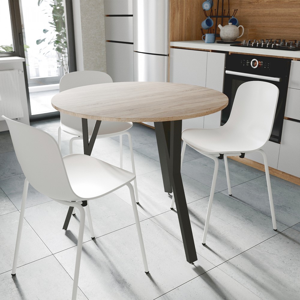 Круглий стіл MARSI 3 870-3 Ferrum-decor 750x870x870 Чорний метал ДСП Дуб Сонома 16 мм (FRD-107424)