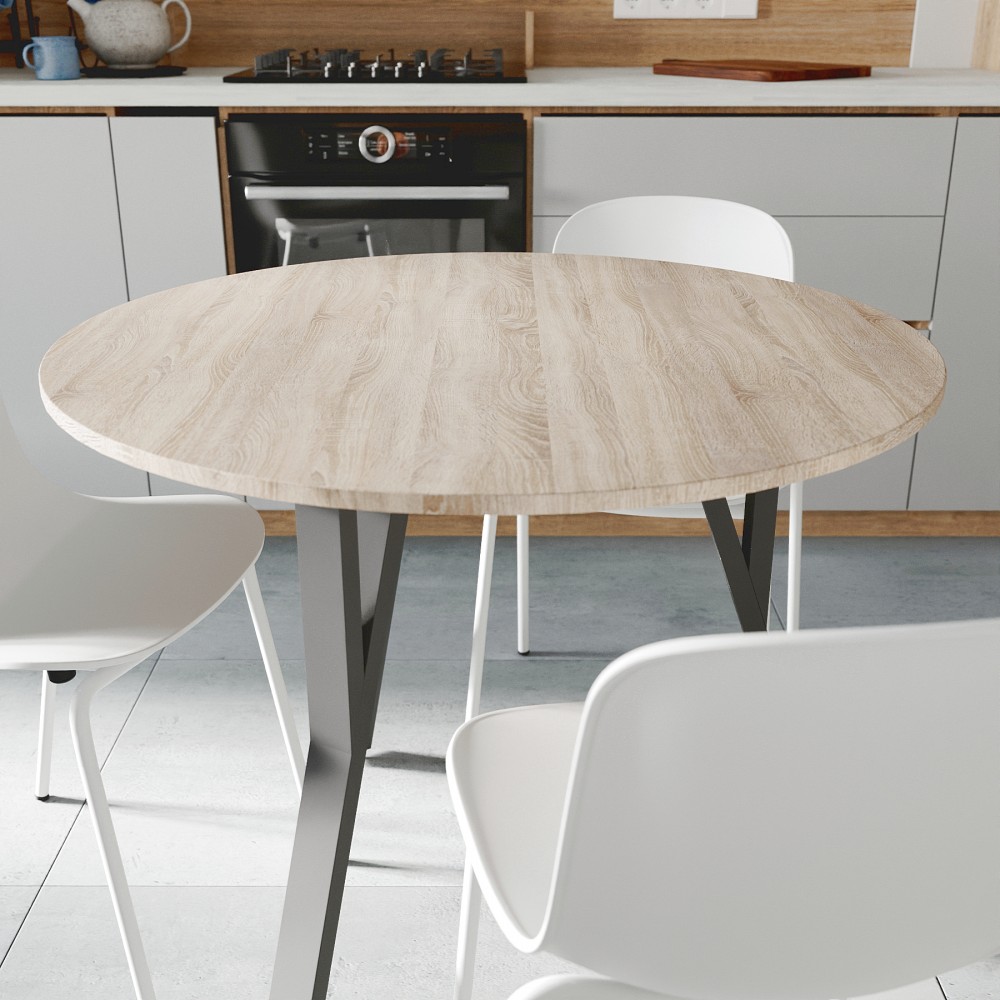 Круглий стіл MARSI 3 870-3 Ferrum-decor 750x870x870 Чорний метал ДСП Дуб Сонома 16 мм (FRD-107424)