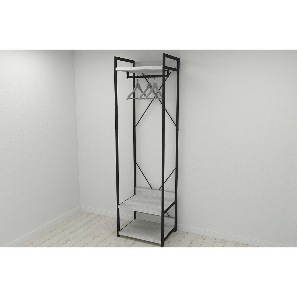 Шкаф Гардероб Уни секция 1 серии Конект Ferrum-decor 220x60x50см Черный металл ДСП Бетон 32 мм (FRD-106874)