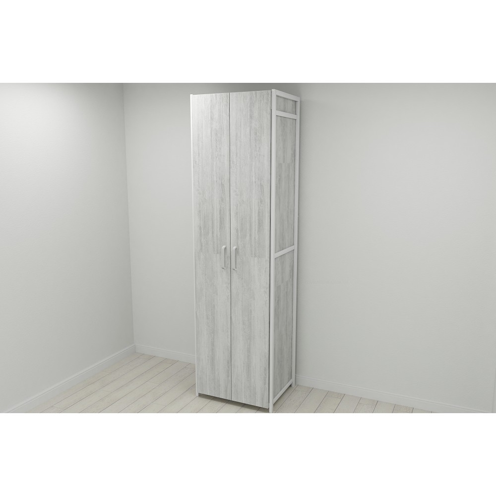 Шафа Гардероб Уні секція 6 серії Конект Ferrum-decor 220x60x50 см Білий метал ДСП Бетон 16 мм (FRD-106914)