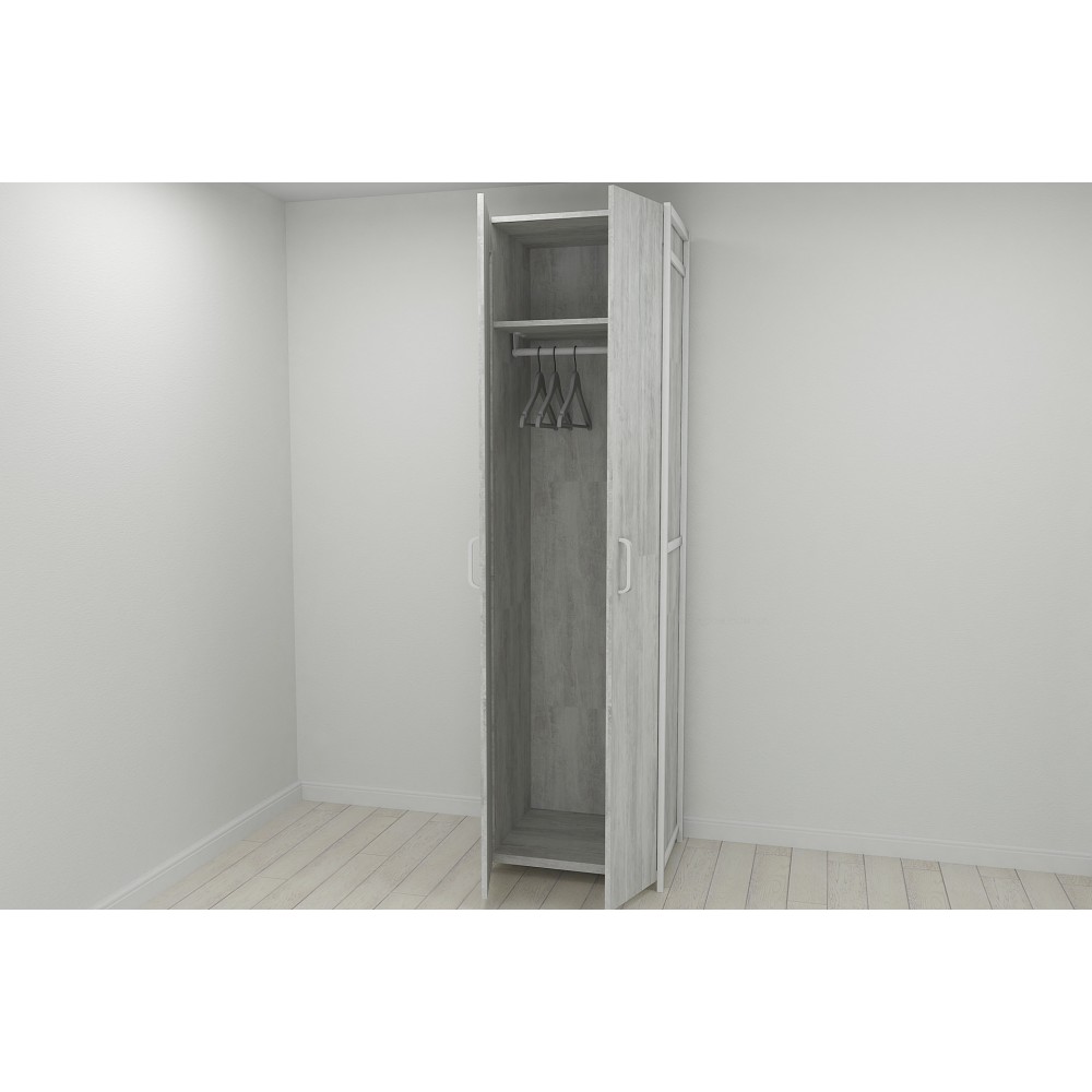 Шафа Гардероб Уні секція 6 серії Конект Ferrum-decor 220x60x50 см Білий метал ДСП Бетон 16 мм (FRD-106914)