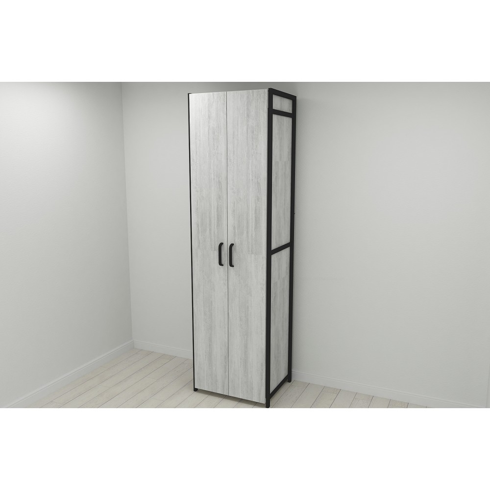Шафа Гардероб Уні секція 7 серії Конект Ferrum-decor 220x60x50 см Чорний метал ДСП Бетон 16 мм (FRD-106904)