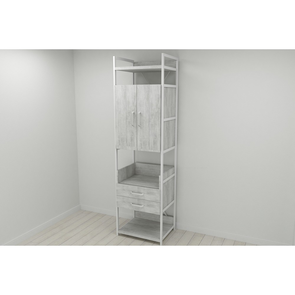 Шкаф Гардероб Уни секция 5 серии Конект Ferrum-decor 220x60x50см Белый металл ДСП Бетон 32 мм (FRD-106884)