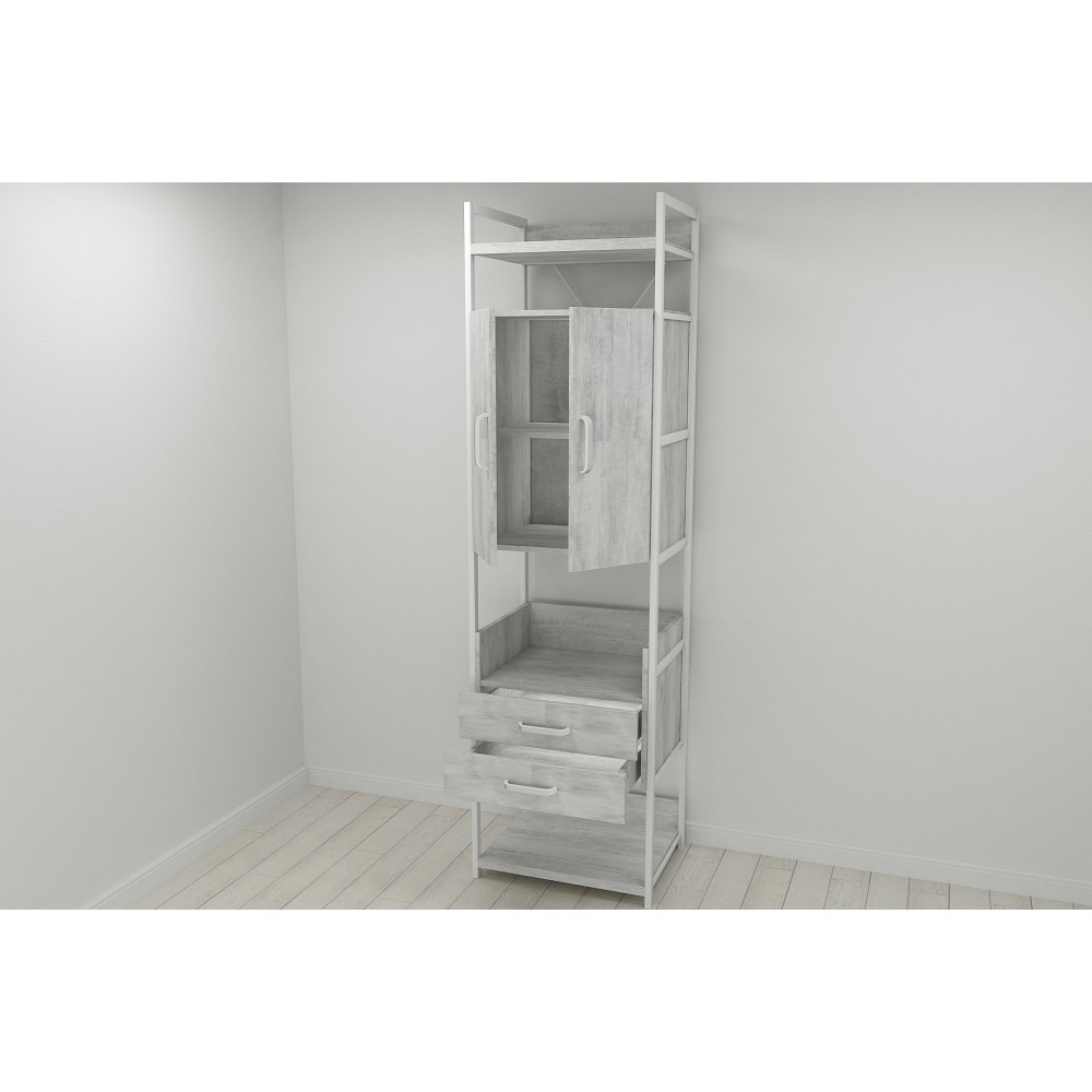 Шкаф Гардероб Уни секция 5 серии Конект Ferrum-decor 220x60x50см Белый металл ДСП Бетон 32 мм (FRD-106884)