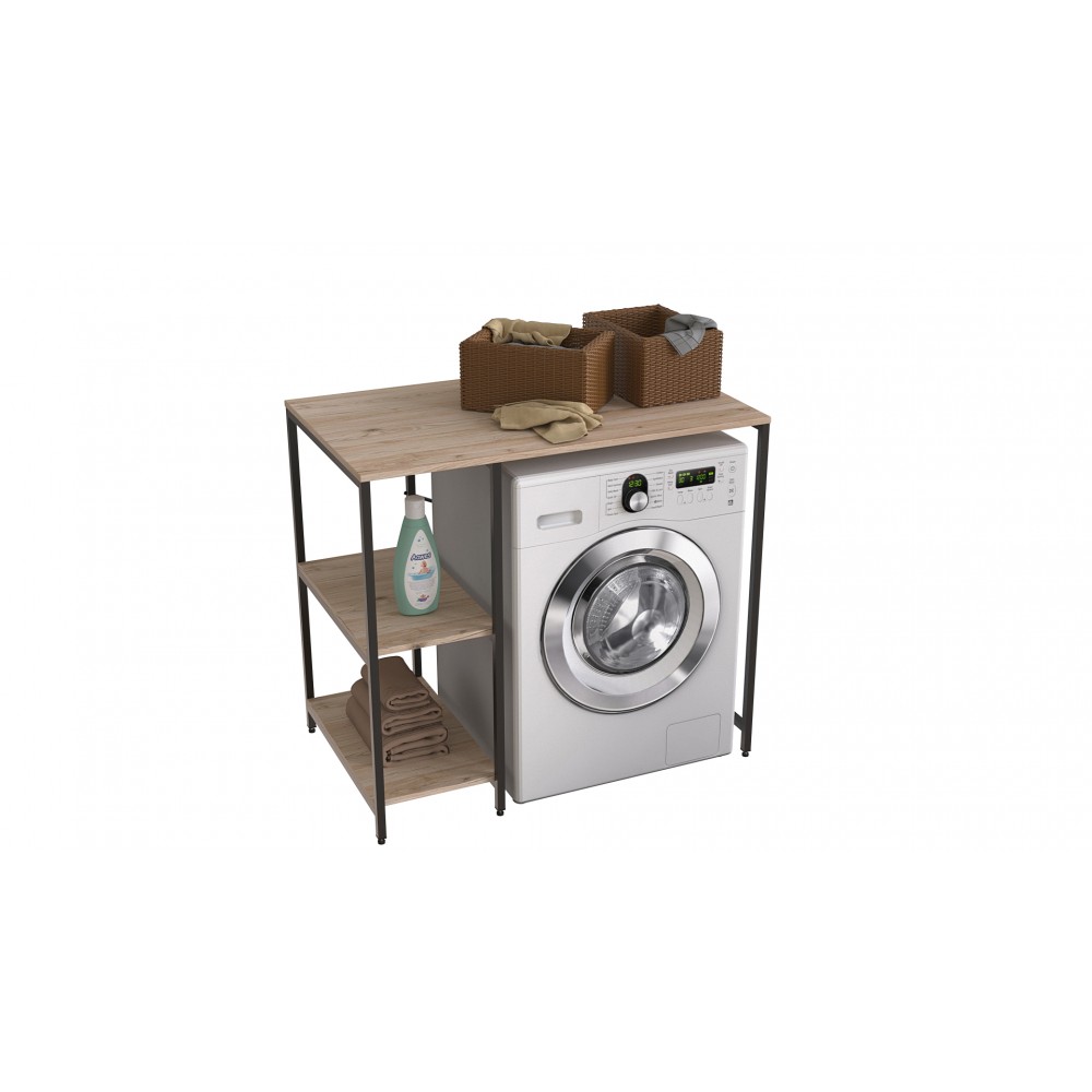 Стелаж-полиця Бафрум 405 Ferrum-decor для пральної машини 90x101x60,5 Чорний метал ДСП Дуб Сан-Марино 16 мм (FRD-107394)