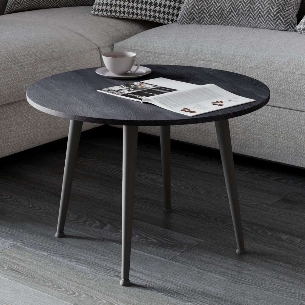 Стол журнальный круглый OPTIMA 2 ноги на конус Ferrum-decor 450x670x670 Черный металл ДСП Каштан Арвадонна 16 мм (FRD-107544)