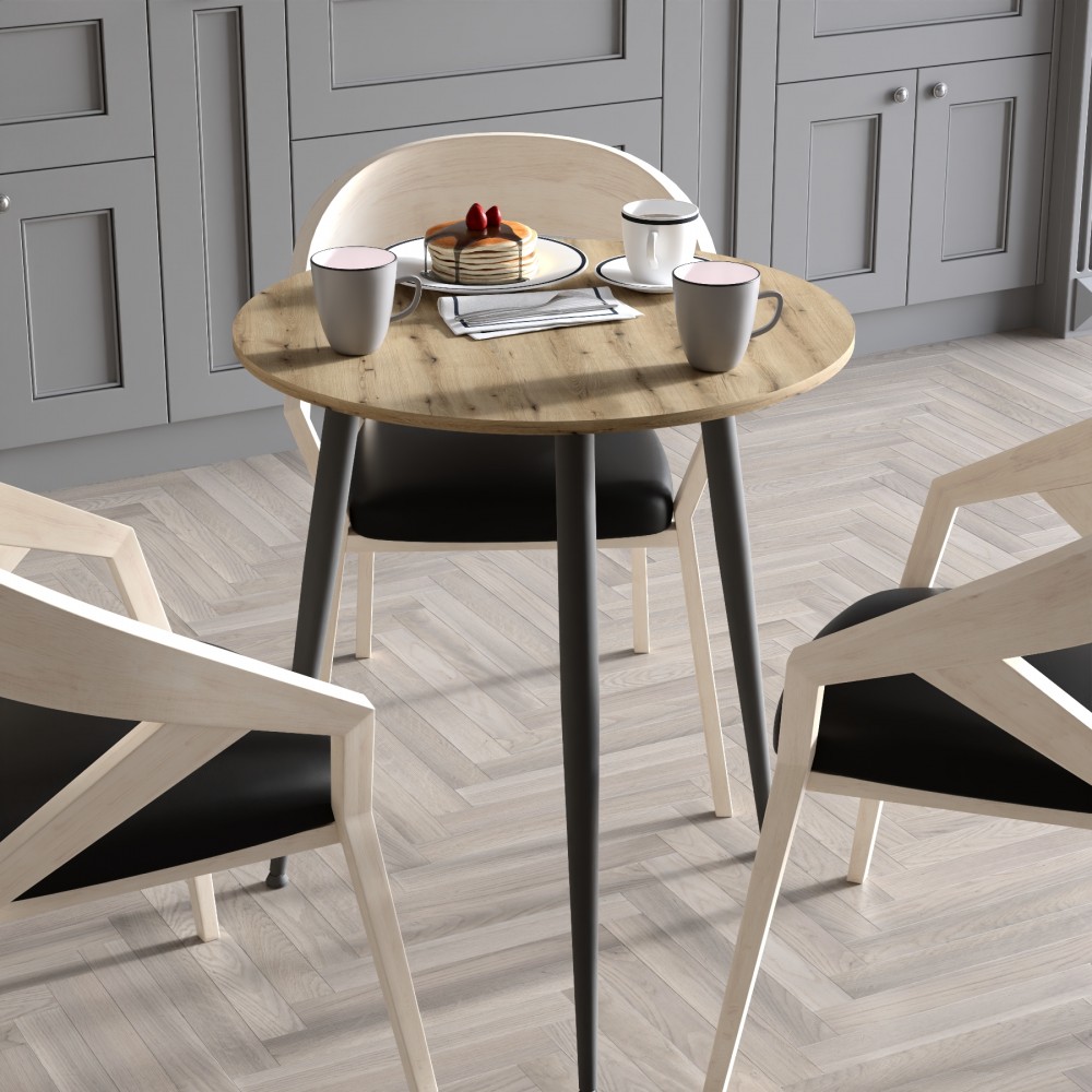 Стол круглый OPTIMA 3 ноги на конус Ferrum-decor 750x670x670 Черный металл ДСП Дуб Евок Прибрежный 16 мм (FRD-107554)