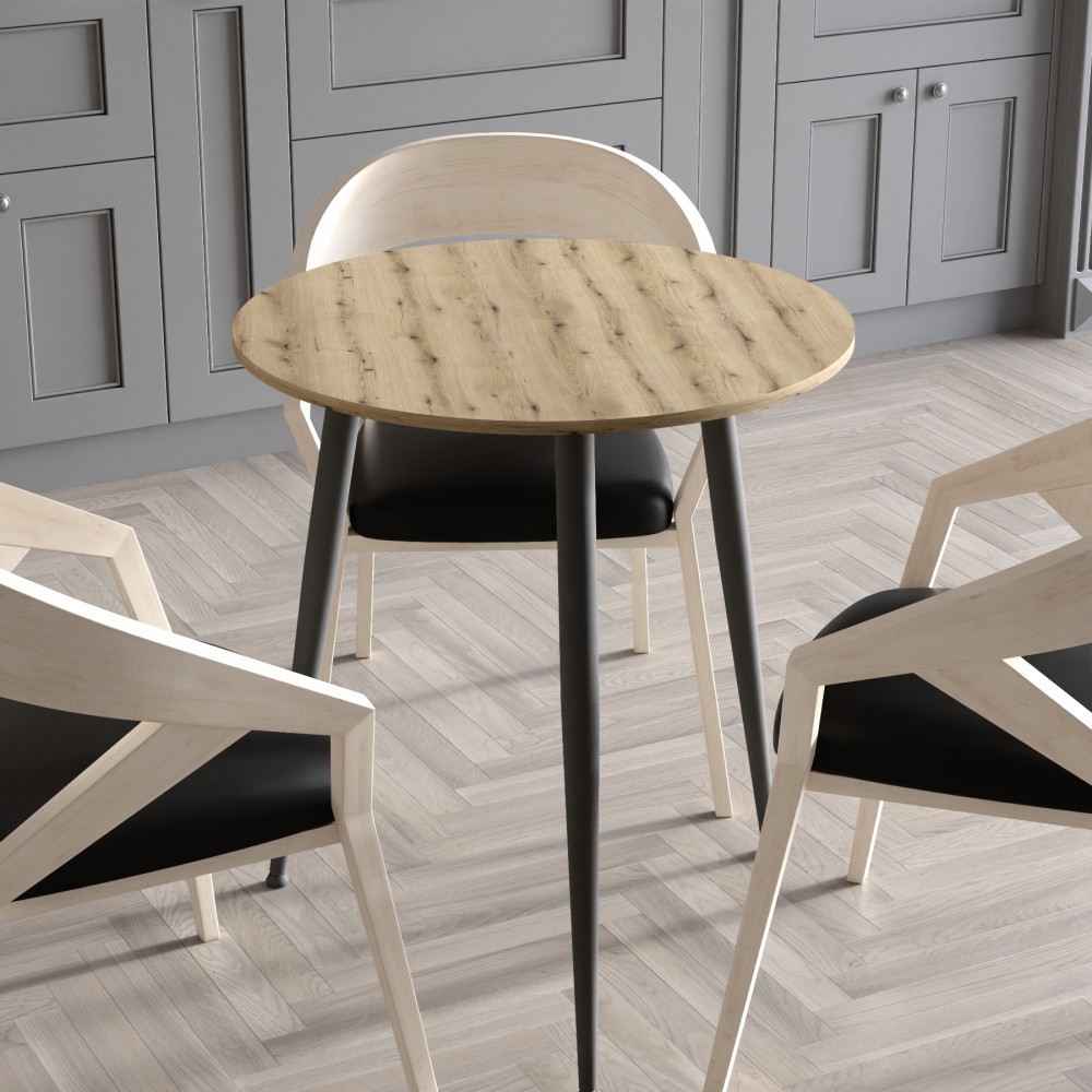 Стол круглый OPTIMA 3 ноги на конус Ferrum-decor 750x670x670 Черный металл ДСП Дуб Евок Прибрежный 16 мм (FRD-107554)