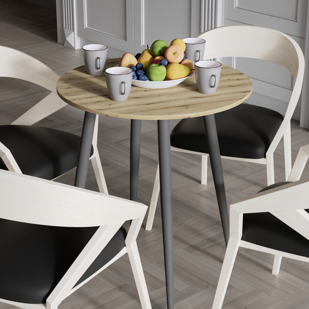 Круглий стіл OPTIMA 4 ніжки конусні Ferrum-decor 750x670x670 Чорний метал ДСП Дуб Евок Прибережний 16 мм (FRD-107564)