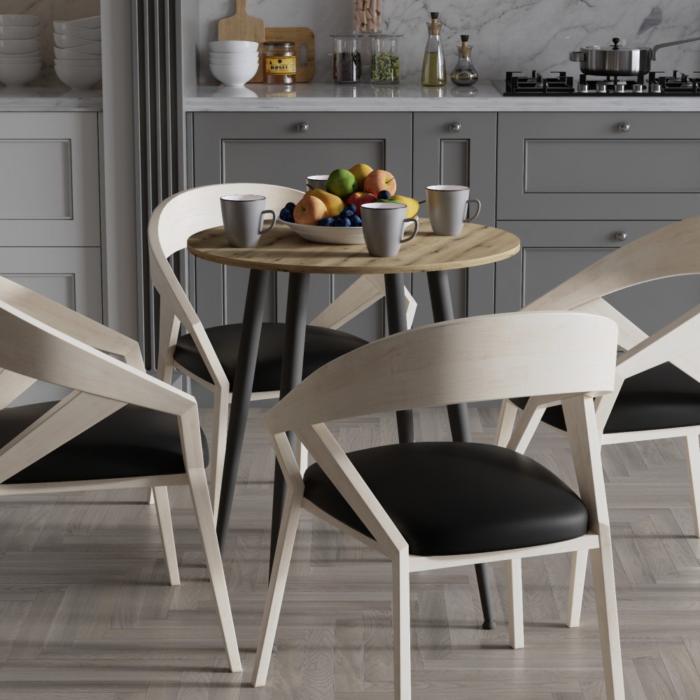 Круглий стіл OPTIMA 4 ніжки конусні Ferrum-decor 750x670x670 Чорний метал ДСП Дуб Евок Прибережний 16 мм (FRD-107564)