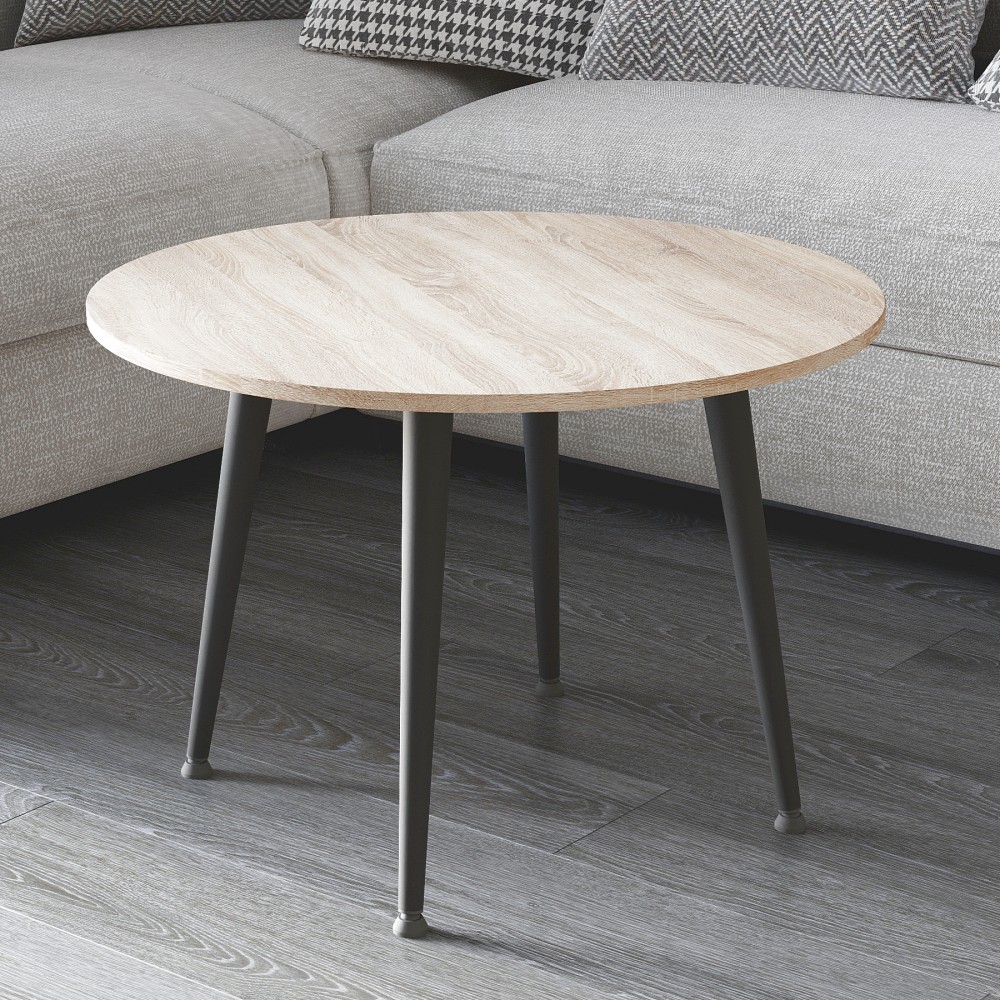 Журнальний круглий стіл OPTIMA 2 ніжки конусні Ferrum-decor 450x670x670 Чорний метал ДСП Дуб Сонома 16 мм (FRD-107474)
