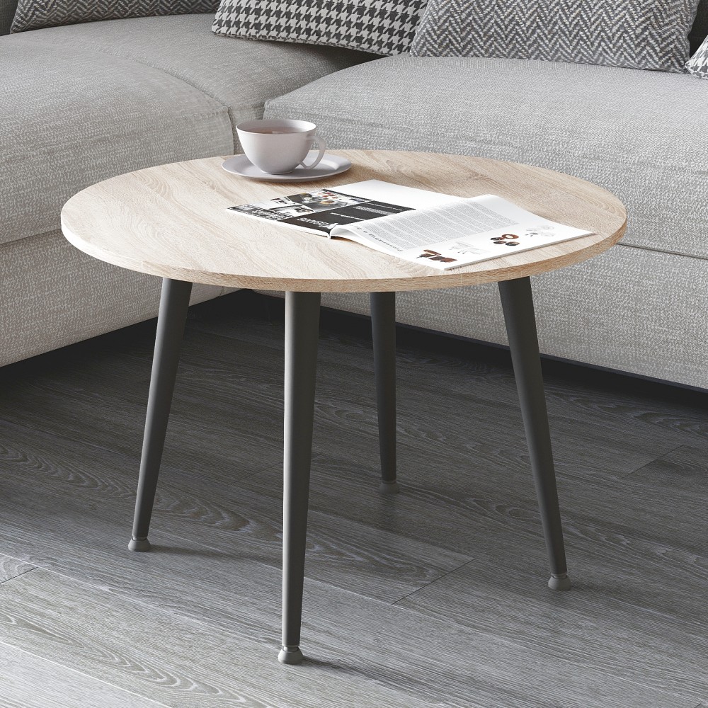 Журнальний круглий стіл OPTIMA 2 ніжки конусні Ferrum-decor 450x670x670 Чорний метал ДСП Дуб Сонома 16 мм (FRD-107474)