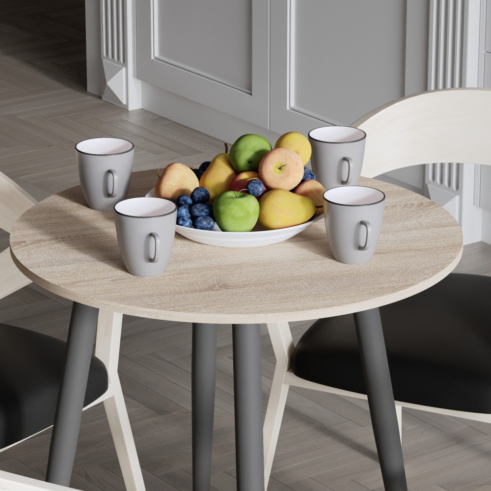 Круглий стіл OPTIMA 4 ніжки конусні Ferrum-decor 750x670x670 Чорний метал ДСП Дуб Сонома 16 мм (FRD-107454)