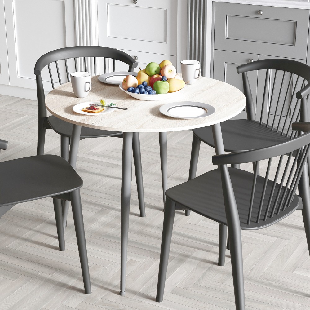 Круглий стіл OPTIMA 5 ніжки конусні Ferrum-decor 750x900x900 Чорний метал ДСП Дуб Сонома 16 мм (FRD-107484)