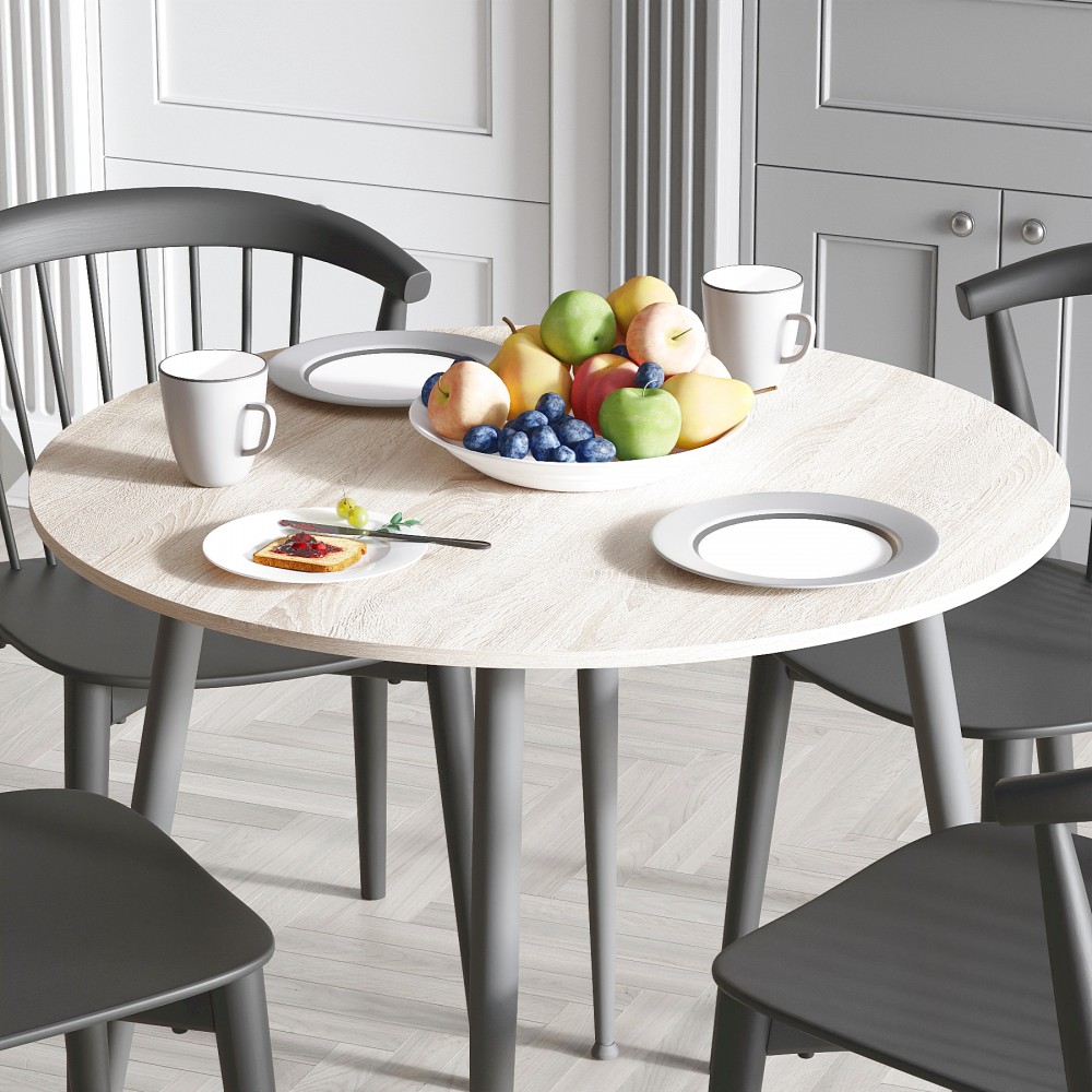 Круглий стіл OPTIMA 5 ніжки конусні Ferrum-decor 750x900x900 Чорний метал ДСП Дуб Сонома 16 мм (FRD-107484)
