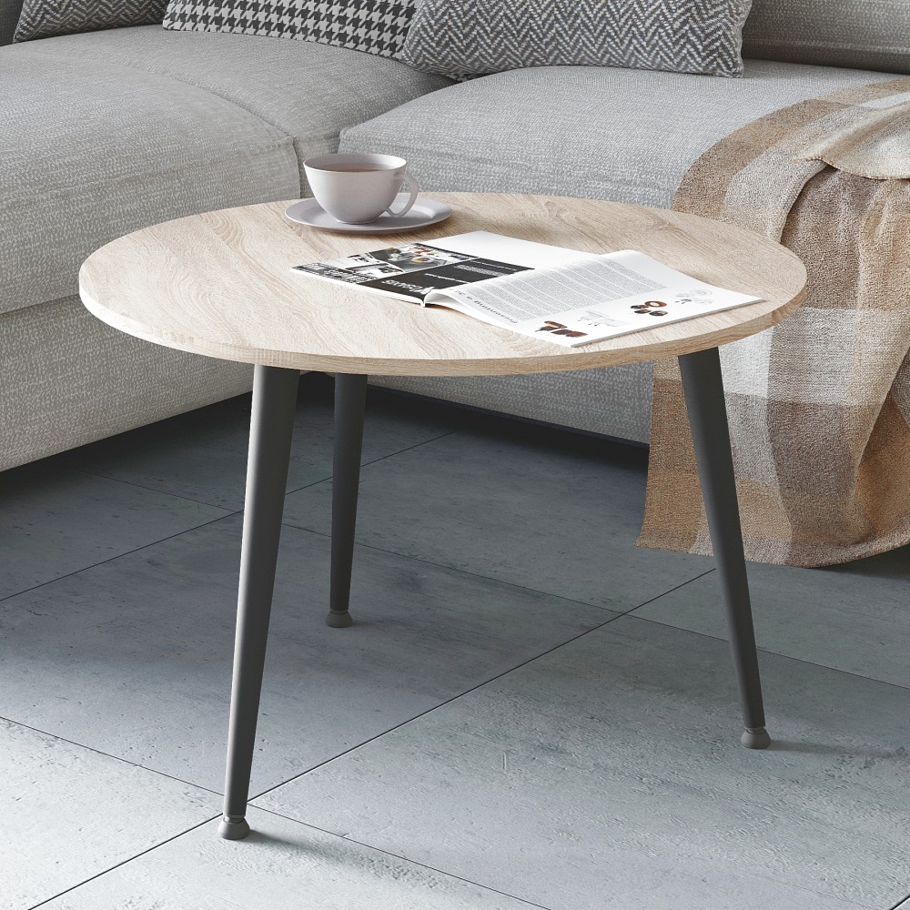 Журнальний круглий стіл OPTIMA 1 ніжки конусні Ferrum-decor 450x670x670 Чорний метал ДСП Дуб Сонома 16 мм (FRD-107464)