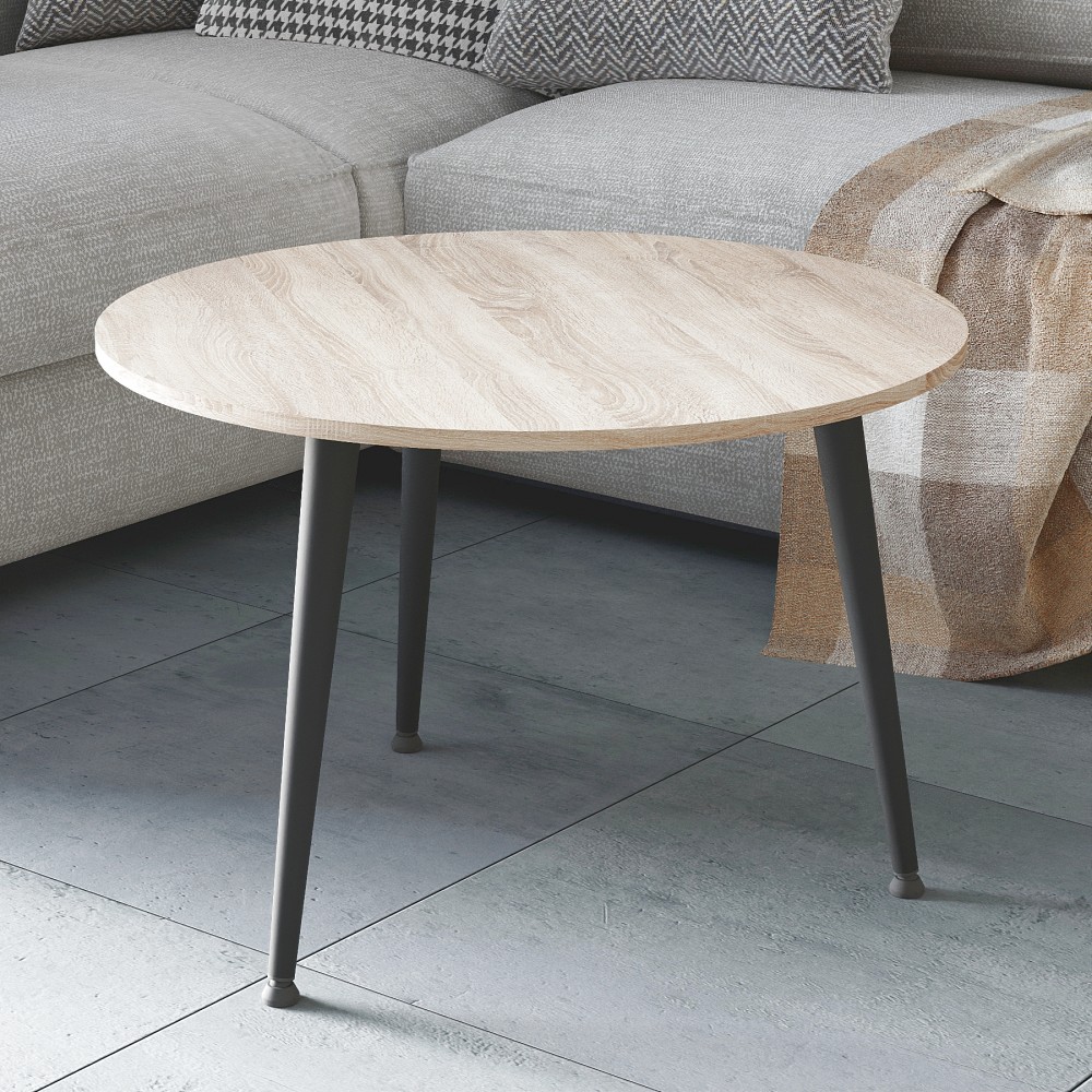 Журнальний круглий стіл OPTIMA 1 ніжки конусні Ferrum-decor 450x670x670 Чорний метал ДСП Дуб Сонома 16 мм (FRD-107464)