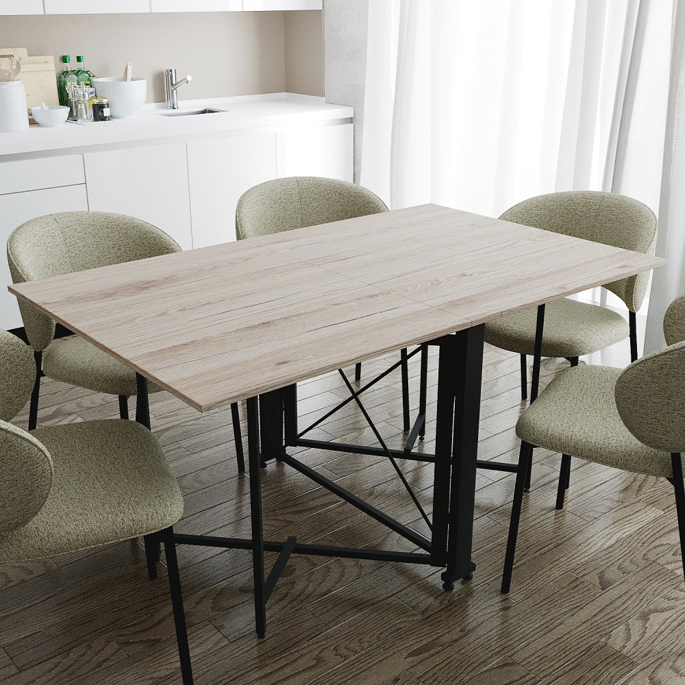 Стол обеденный трансформер книжка Орион Pro Ferrum-decor 75x152x90 Черный металл ДСП Дуб Сан-Марино 16 мм (FRD-107404)
