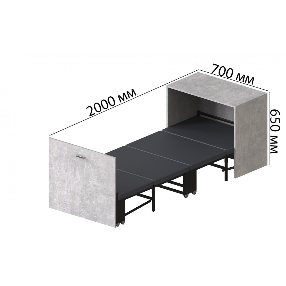 Ліжко трансформер тумба ASCET 2 Ferrum-decor 650x2000x700 Чорний метал ДСП Бетон 16 мм (FRD-107334)