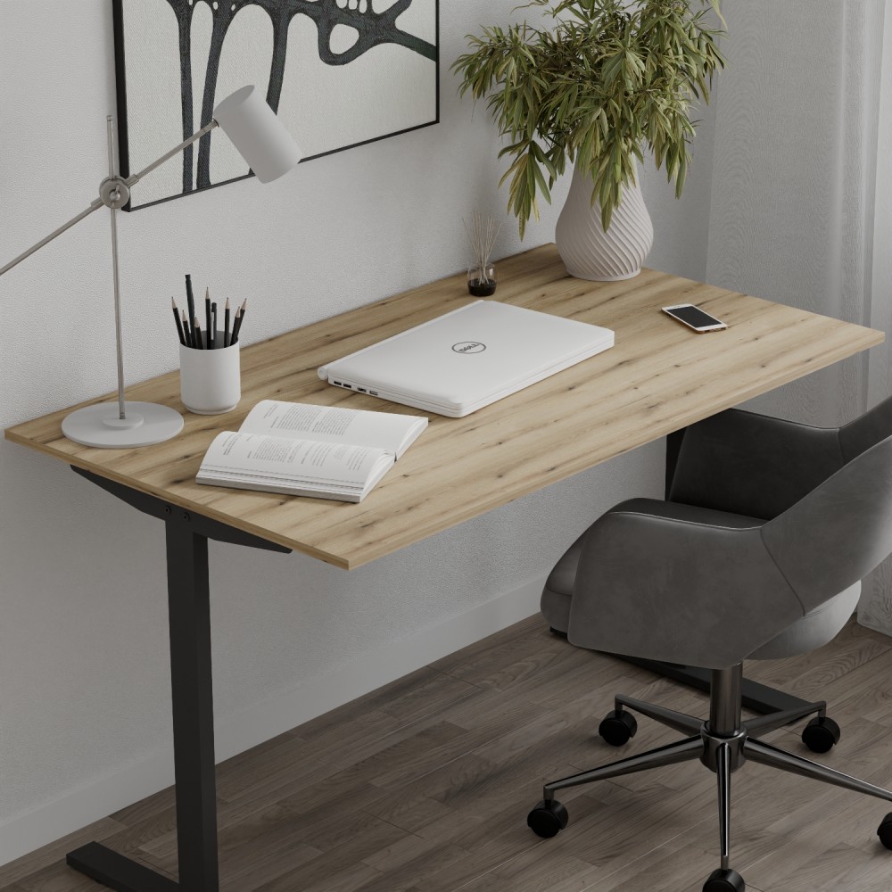 Стол письменный Space Ferrum-decor 750x1400x600 Черный металл ДСП Дуб Евок Прибрежный 16 мм (FRD-107954)