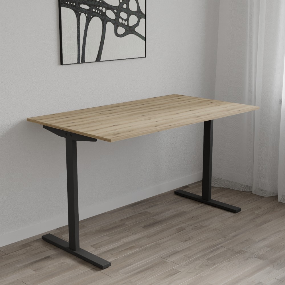 Стол письменный Space Ferrum-decor 750x1400x600 Черный металл ДСП Дуб Евок Прибрежный 16 мм (FRD-107954)
