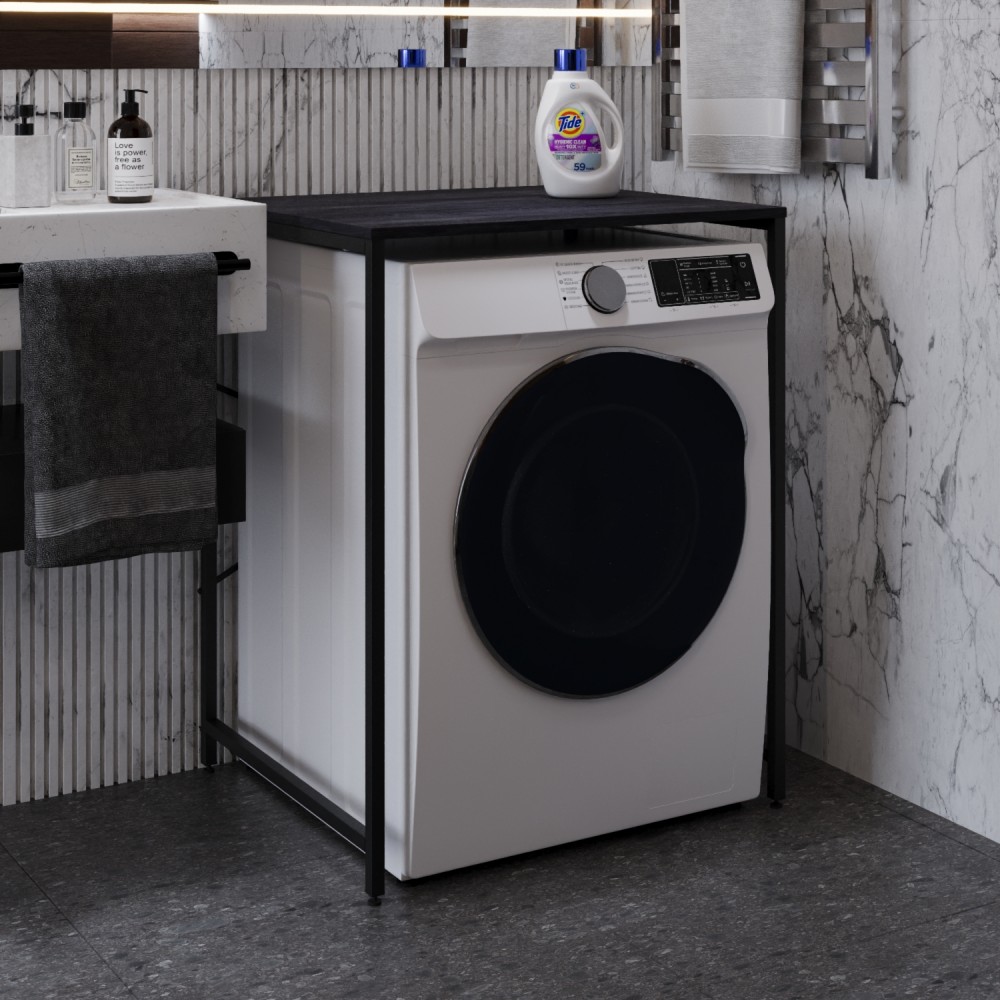 Стеллаж полка Бафрум 401 Ferrum-decor для стиральной машины 90x70,5x60,5 Черный металл ДСП Каштан Арвадонна 16 мм (FRD-107575)