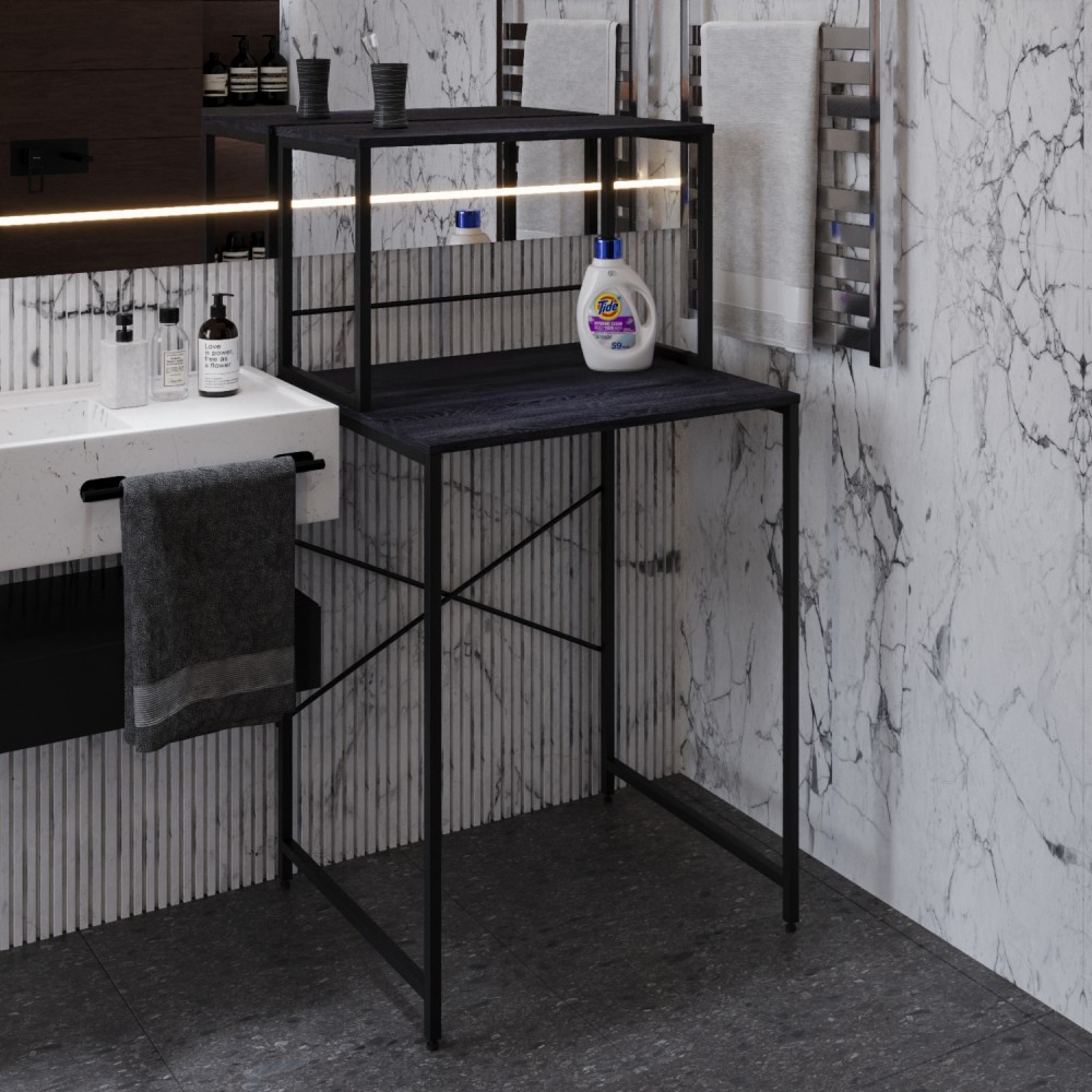 Стелаж-полиця Бафрум 402 Ferrum-decor для пральної машини 133,5x70,5x60,5 Чорний метал ДСП Каштан Арвадонна 16 мм (FRD-107585)