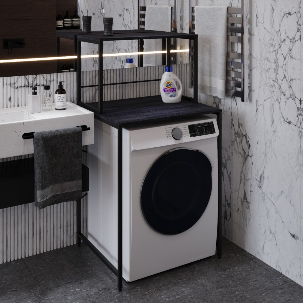 Стелаж-полиця Бафрум 402 Ferrum-decor для пральної машини 133,5x70,5x60,5 Чорний метал ДСП Каштан Арвадонна 16 мм (FRD-107585)